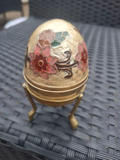 Vintage 1970's Cloisonne/Enamel Brass Egg Trinket Box