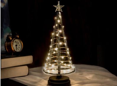 Mini Christmas Tree, Night Light for Home/Decoration/Party/Wedding, USB or Battery Powered, 10Inch 40LED Light Tree, Inside Black S