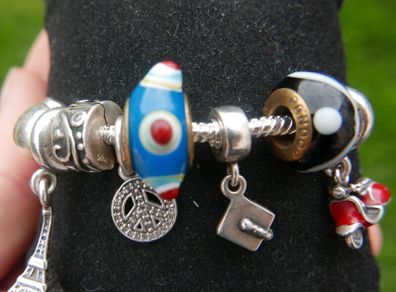 Pandora Sterling Silver 925 Bracelet with Colorful Beads and 13 Charms 41,6g
