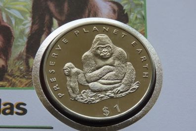 Mountain Gorillas first day coin stamp cover | 1 Dollar 1994