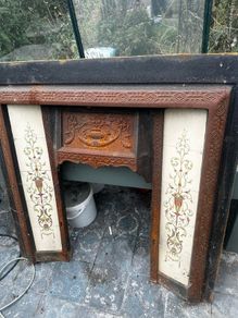 Antique Victorian or Edwardian Cast Iron Tiled Fireplace circa 1890 to 1905