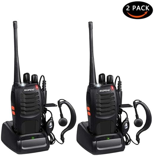 2PCS Walkie Talkie USB power Rechargeable Walkie Talkies Long Range Two-Way Radio Walky Talky with Earpieces 16CH Handheld Transceiver with LED Light for Field Survival Biking Hiking