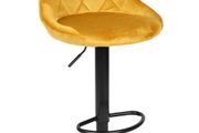 Roma Black Adjustable Bar Stool  Gold Velvet Seat, Black Metal Base