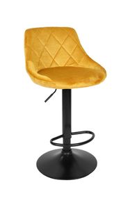 Roma Black Adjustable Bar Stool  Gold Velvet Seat, Black Metal Base