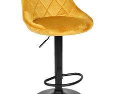 Roma Black Adjustable Bar Stool  Gold Velvet Seat, Black Metal Base