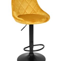 Roma Black Adjustable Bar Stool  Gold Velvet Seat, Black Metal Base