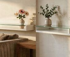 White shelf with tempered glass top