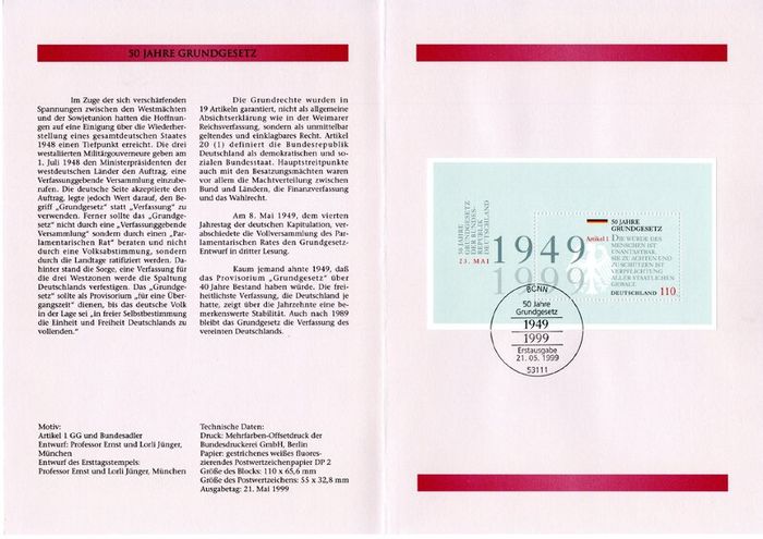 1999 Bundes Republic Deutschland (Germany) Federal Annual Stamp EFT Collection with 42 images of contents