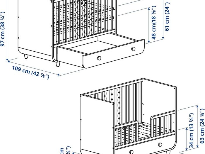 Pristine condition IKEA Myllra cot with large drawer