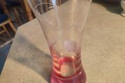 DUISKE IRISH GlDUISKE IRISH Glass Vase Hand cut Clear Etched Floral Vase pink / Purple Base