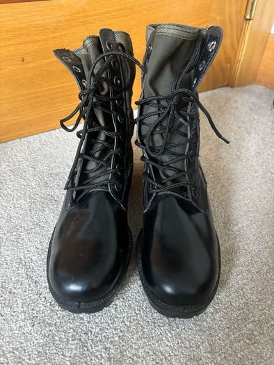 Vintage Military Surplus Style Black & Olive OD Green Panama Sole Jungle Boots - Size 43