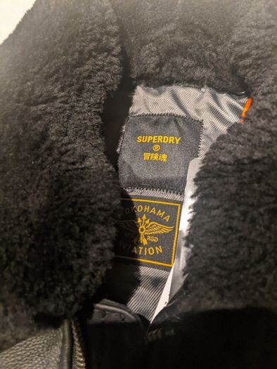 Superdry Black Aviator Flight Leather Jacket