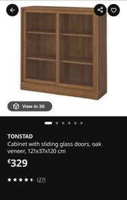 Ikea Cabinet with sliding glass doors, oak veneer 121x37x120 cm