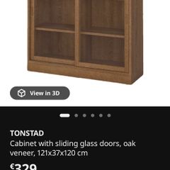 Ikea Cabinet with sliding glass doors, oak veneer 121x37x120 cm