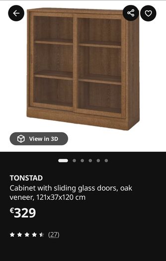 Ikea Cabinet with sliding glass doors, oak veneer 121x37x120 cm