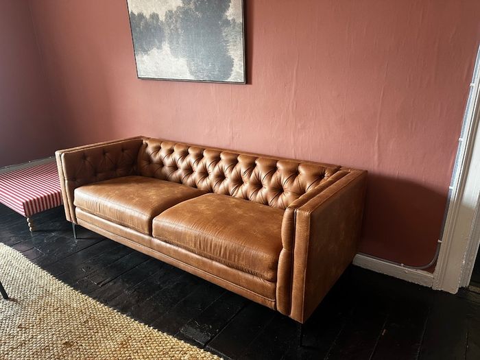Brown Mid Century Modern Sofa with Tufted Back