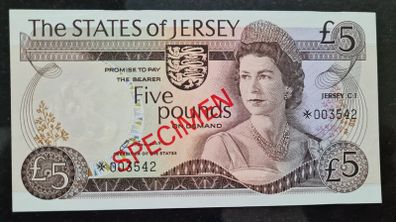 Jersey 1978 5 Pounds Specimen Banknote UNC