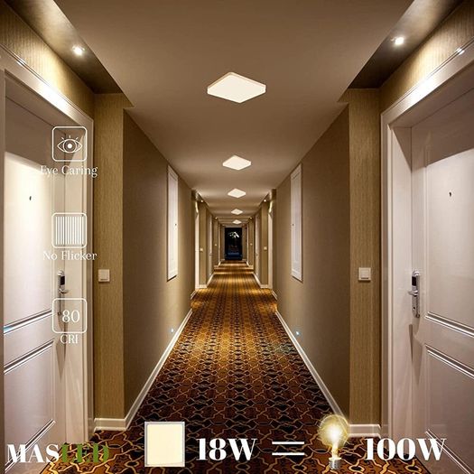 18W Square Slim Flush Mount LED Ceiling Light | Super Bright 1620LM, 3000K-Warm White | 80%+ Energy Saving For Home Lighting, Bathroom, Kitchen, Garage, Office, Shop and more | W:15cm x H:4cm (FREE POSTAGE)