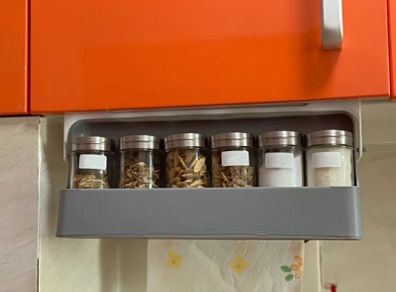 BRAND NEW Self-adhesive Kitchen Spice Organizer Rack Wall-mounted Seasoning Bottle Storage Rack Under Desk Drawer Hidden Kitchen Storage
