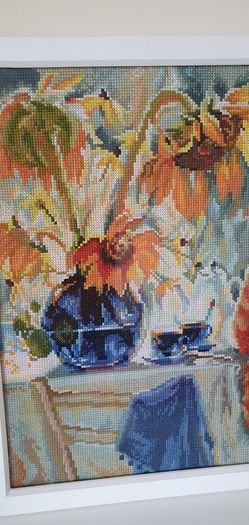 Stunning Handmade Cross Stitch Embroidery - Cats and Sunflowers