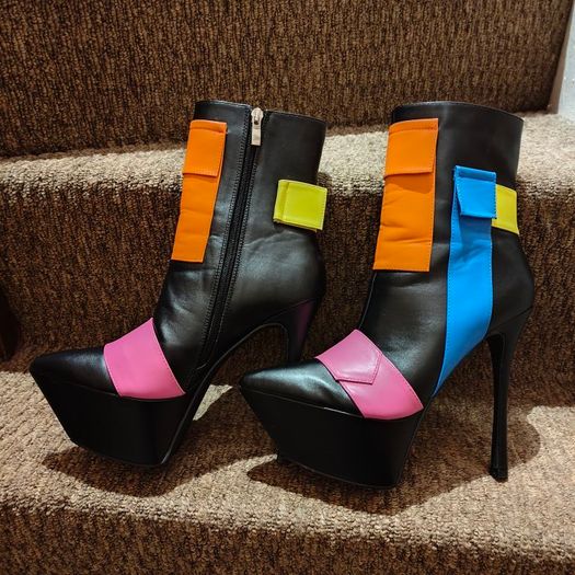Funky Colourful Ankle heel boots, size 6