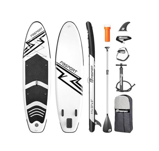 FBSPORT 11' Premium Stand Up Paddle Board - SUP Board - Black and White