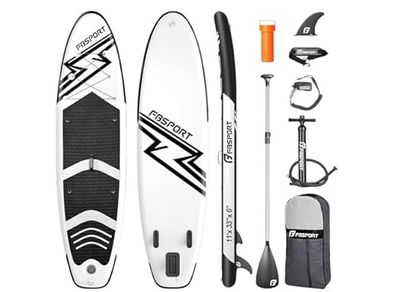 FBSPORT 11' Premium Stand Up Paddle Board - SUP Board - Black and White