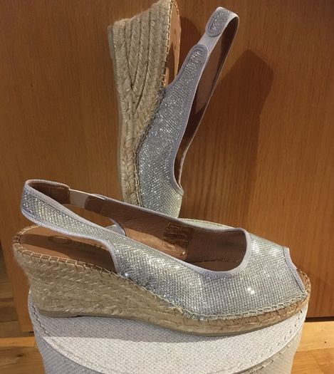 OGETTI Silver Slingback Espadrille Sandals 39 New