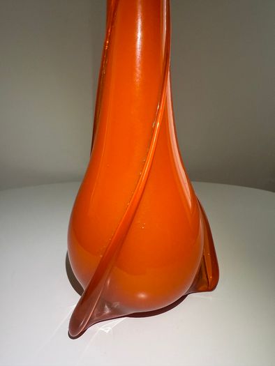 Documented V.A.S. Empoli G/20S Orange Cased Glass Vase, 40cm.  Italy c.1960