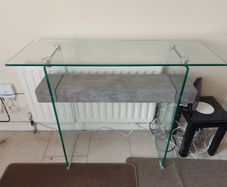 Glass Console Table with concrete Slab Shelf, 100cm Length, 35cm wide and 80cm Tall, in excellent condition