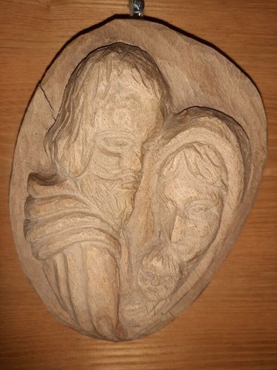Primitive Holy Family Timber Carving