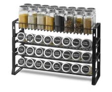 Spice Rack Organizer for Cabinet, 4 Tie Stackable Seasoning Organizer, Spice Jars Kitchen Storage for Countertop Kitchen Pantry Cupboard, 15.8x10.7 in