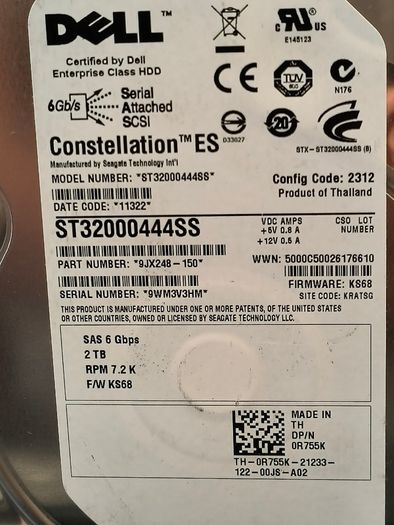 Dell 2TB SAS 6Gbps 3.5" HDD Enterprise Tested Grade A