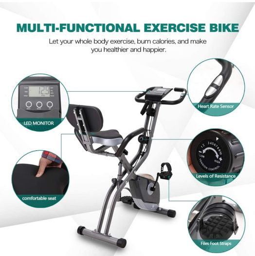 Exercise Bike with 10-Level Adjustable Magnetic Resistance | Upright and Recumbent Foldable Stationary Bike is The Perfect Workout Bike for Home Use for Men, Women (FREE POSTAGE)
