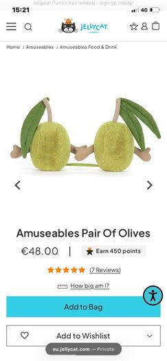 New JELLYCAT Amuseables Pair Of Olives