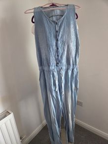 Never Worn. Soft Chambray Denim Sequined Jumpsuit with Pockets.  Size 10/12.