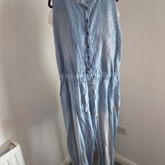 Never Worn. Soft Chambray Denim Sequined Jumpsuit with Pockets.  Size 10/12.