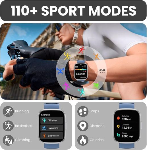 Smart Watch for Men Women Answer/Make Call, 1.95" HD Screen Fitness Watch with Heart Rate/Sleep/Stress Monitor, Smartwatch with 110+ Sport Modes, IP68 Waterproof Activity Tracker for Android iOS, Blue