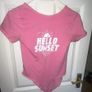 Zara- Pink Bodysuit with White 'HELLO SUNSET' Graphic with Sun & Waves Image 2
