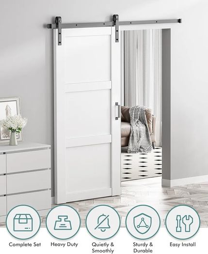 5FT/152cm Sliding Barn Door Hardware Track Kit, Flat Track System, Closet Rail, Sliding Door Track, J Shape Hanger