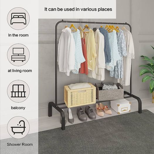 NEW SALE | Clothing Garment Rack, 110 CM Metal Clothes Rail with Bottom Rack for Coats, Skirts, Shirts, Sweaters, Black