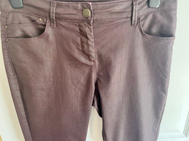 Marks & Spencer Ladies Faux Leather Brown Slender Ankle Grazer Trousers, Jeans. Size 14 Medium. Slight Stretch. In Excellent Condition