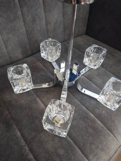 Vintage Retro "Ice Cube" Glass & Chrome Pendant Ceiling Lights VGC