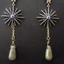 Star Grey Green Stones Statement Drop Earrings Image 4