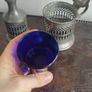 Pewter Condiment Set, blue glass and pewter design. mustard and salt Image 9
