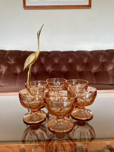 Retro Set of Six 1970s 80s Rose Glass Sundae Glasses