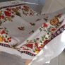 Stunning New Unused Modern Era Fine Linen Hand Printed Tablecloth 52 x 52 inches Image 2