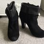 Chie Mihara Designer Black Suede and Leather Ankle Boots + box, dust bag, spare heels Image 2