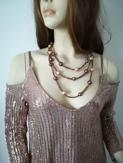 Rose gold Zara dress with matching bag and necklace