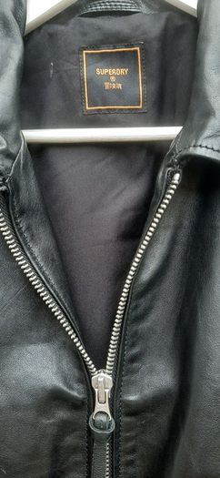 Superdry Mens black genuine leather biker jacket